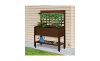 Durable Wooden Planter Box with Attached Flower Shelf