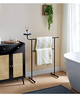 Kings Brand Furniture Valet Clothes Stand with Storage Tray, Towel Rack, Blanket Drying Holder for Bedroom