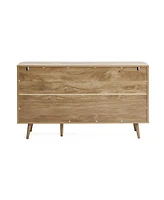 LuxenHome Natural Oak Manufactured Wood 3-Door 53.3-Inch Wide Buffet Cabinet