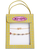 Clueless Gold-Tone 2-Pc. Set Bff & Multicolor Crystal Flower Slider Bracelets
