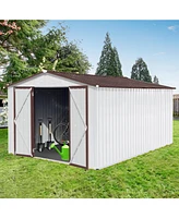 Metal garden sheds 10ftx12ft outdoor storage sheds white+coffee