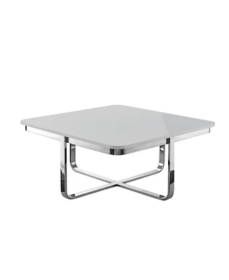 Stainless Steel and Metallic Wood Square Coffee Table – Sleek Sturdy