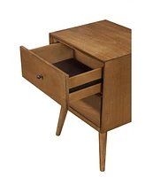 Mid-Century Modern Wood Nightstand with 2 Drawers for Bedroom Storage