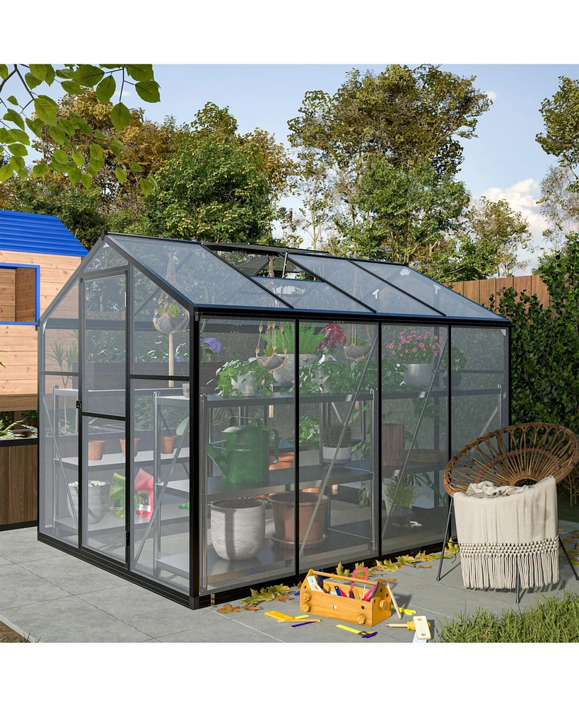 Walk-In Greenhouse: 6x8 Ft Outdoor Polycarbonate with Roof Vent