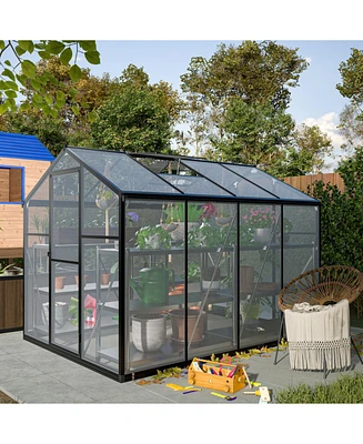Walk-In Greenhouse: 6x8 Ft Outdoor Polycarbonate with Roof Vent
