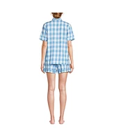 Lands' End Women's Linen 2 Piece Pajama Set - Short Sleeve Top and Shorts