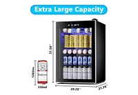 Zafro Mini Fridge Beverage Cooler - 128-Can Capacity with Glass Door for Soda, Beer, or Wine