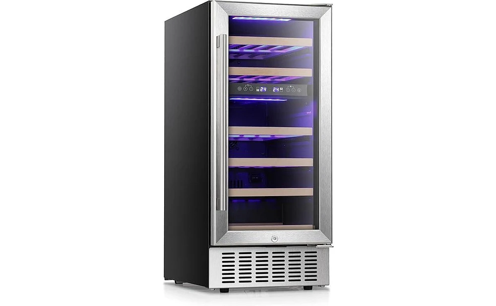 Zafro 15" Under Counter Beverage Refrigerator with Dual Zone Temperature Control, Freestanding or Built-in, Stainless Steel Finish, Double-Layer Tempe