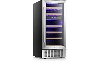 Zafro 15" Under Counter Beverage Refrigerator with Dual Zone Temperature Control, Freestanding or Built-in, Stainless Steel Finish, Double-Layer Tempe
