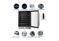 Zafro 24 Inch Wine Refrigerator, 5.1 Cu Ft Freestanding or Built-in Wine Fridge, Under Counter Stainless Steel Beverage Cooler with Glass Door
