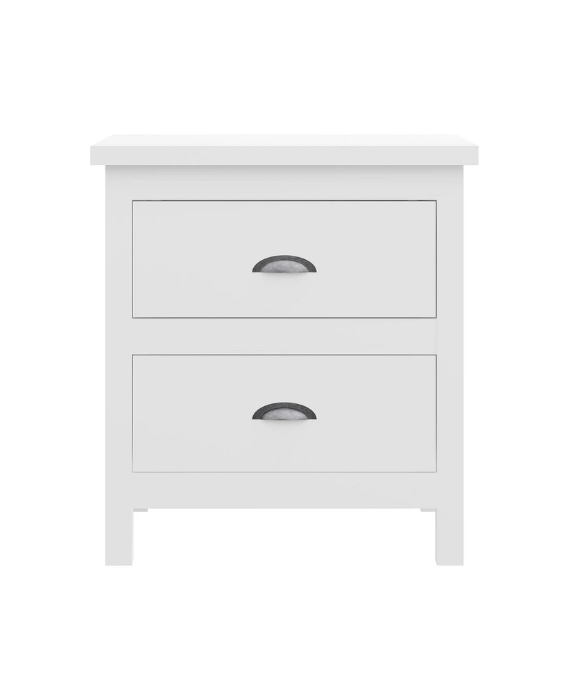 Two Drawer Nightstand with Solid Wood Top for Bedroom Storage