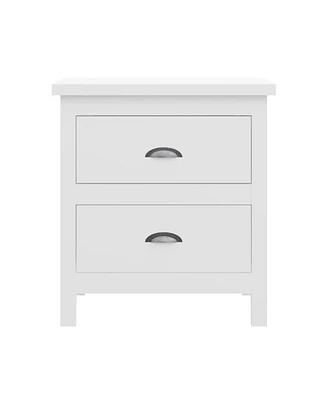 Two Drawer Nightstand with Solid Wood Top for Bedroom Storage