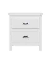 Two Drawer Nightstand with Solid Wood Top for Bedroom Storage