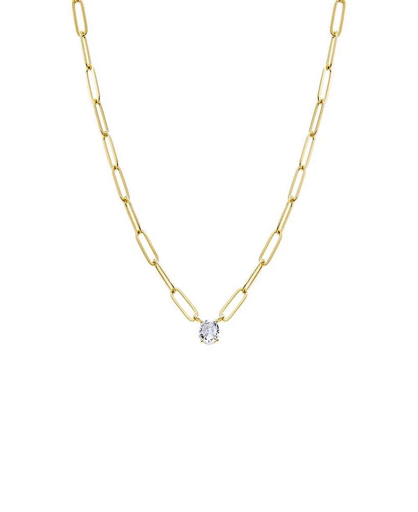 By Adina Eden Cubic Zirconia Solitaire Four Prong Paperclip Necklace