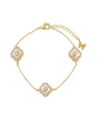 By Adina Eden Multi Pave Outlined Colored Stone Clover Bracelet