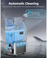 Zafro Commercial ice maker produces 100 lbs of ice per day, with a 33 lbs storage capacity. Features 2-way water inlet, self-cleaning function, and a