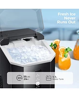 Zafro Portable Nugget ice Maker, producing 10,000 pcs or lbs of daily. Self-cleaning countertop machine with handle, includes scoop and basket