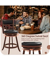 Bar Stools Set of 2 with Rubber Wood Frame and Faux Leather Upholstered Seat-24 Inch