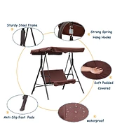 Patio Swing Outdoor Porch Swing Chair for Adults with Removable Cushion 2 Seat Large Converting Canopy Swing Glider for Garden Backyard Deck