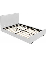 Solid Wood Upholstered Faux Leather Bed Frame with Padded Headboard