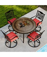 47.8 Inch Outdoor Round Dining Table Cast Aluminum Patio Dining Table Faux Wood Top Outdoor Patio Dining Table with Umbrella Hole