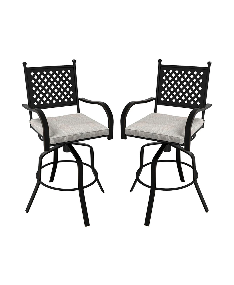 2-Piece Outdoor Swivel Chairs Aluminium Frame Patio Dining Chairs Bar Stool with Cushion Patio Swivel Stool