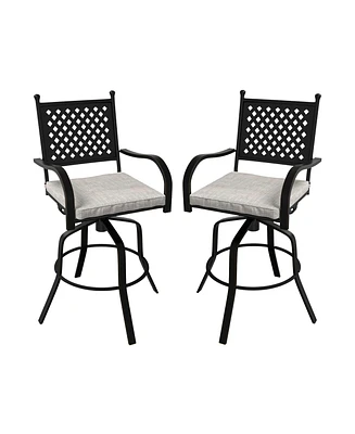 2-Piece Outdoor Swivel Chairs Aluminium Frame Patio Dining Chairs Bar Stool with Cushion Patio Swivel Stool