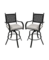 2-Piece Outdoor Swivel Chairs Aluminium Frame Patio Dining Chairs Bar Stool with Cushion Patio Swivel Stool
