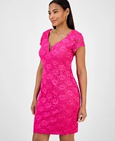 Connected Petite Embellished Lace Short-Sleeve Dress