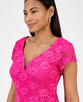 Connected Petite Embellished Lace Short-Sleeve Dress