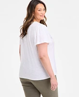 Style & Co Plus Square-Neck Short-Sleeve Top, Exclusively at Macy's