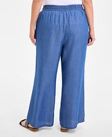 Style & Co Plus Chambray Drawstring High-Rise Wide-Leg Pants, Exclusively at Macy's