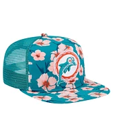 New Era Men's Aqua Miami Dolphins Adventure Pattern Golfer Snapback Hat