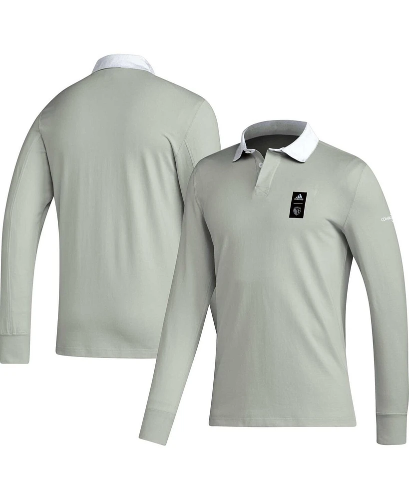Adidas Men's 2023 Player Gray Sporting Kansas City Travel Long Sleeve Polo Shirt