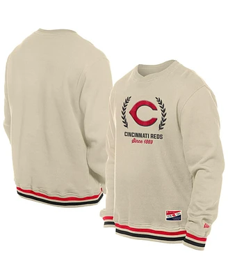 New Era Men's Cream Cincinnati Reds Throwback Pullover Sweatshirt