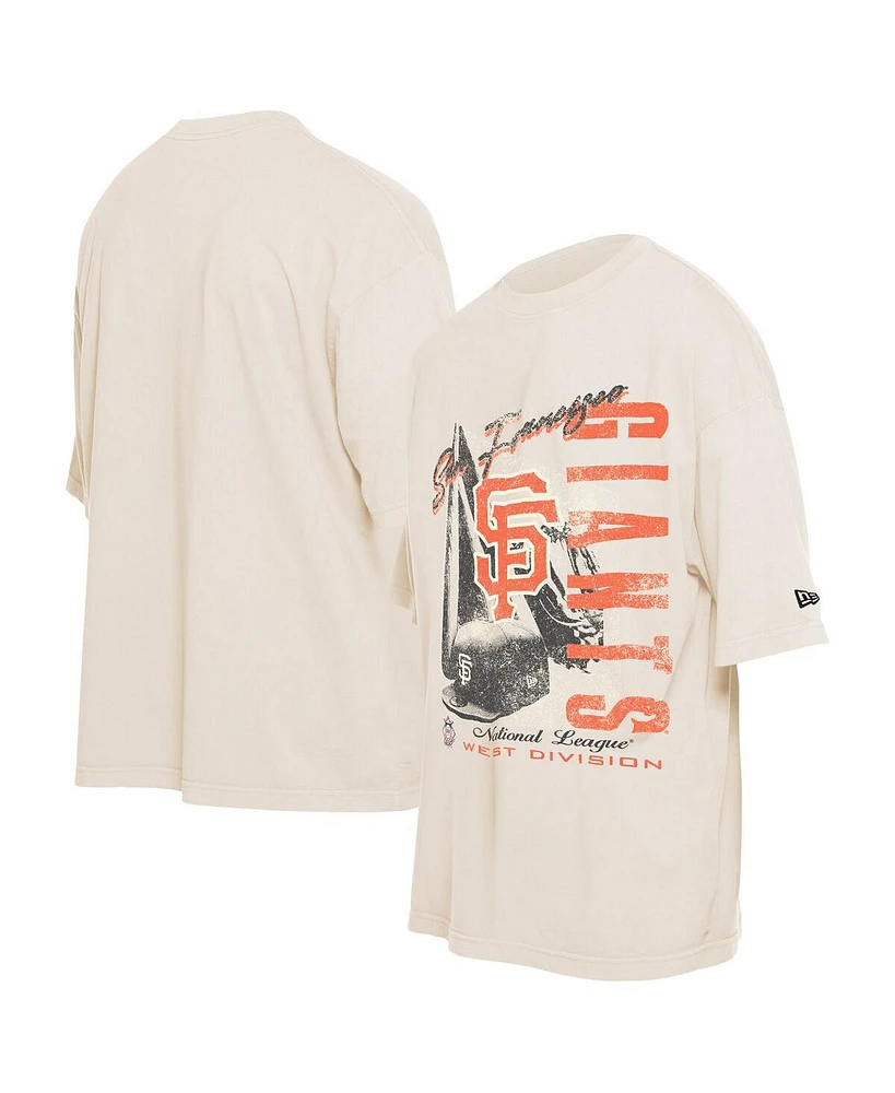 New Era Men's Cream San Francisco Giants Cooperstown Collection Oversized Throwback Distressed T-Shirt