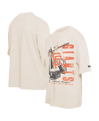 New Era Men's Cream San Francisco Giants Cooperstown Collection Oversized Throwback Distressed T-Shirt