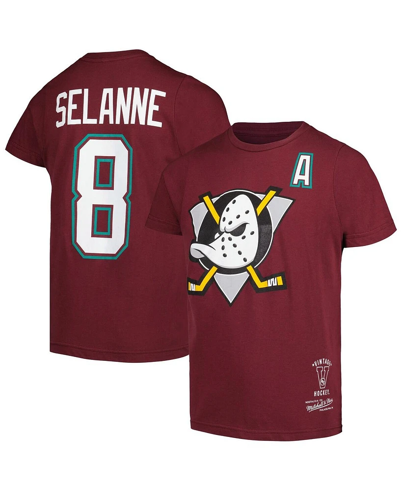 Mitchell & Ness Big Boys and Girls Teemu Selanne Garnet Anaheim Ducks Name Number T-Shirt