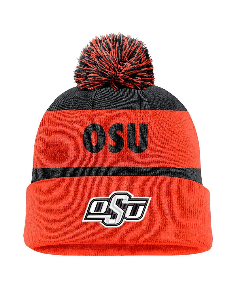 Nike Men's Navy/Orange Oklahoma State Cowboys Peak Stripe Cuffed with Pom Knit Hat