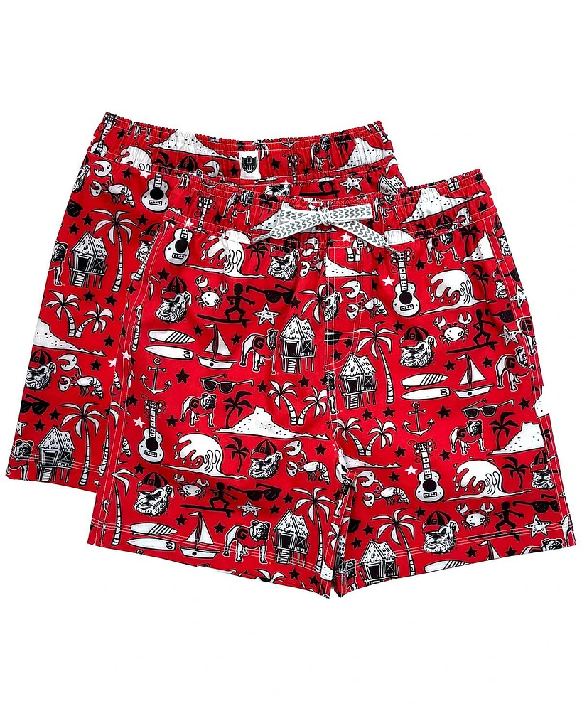 Wes & Willy Big Boys and Girls Red Georgia Bulldogs Luau Swim Trunks