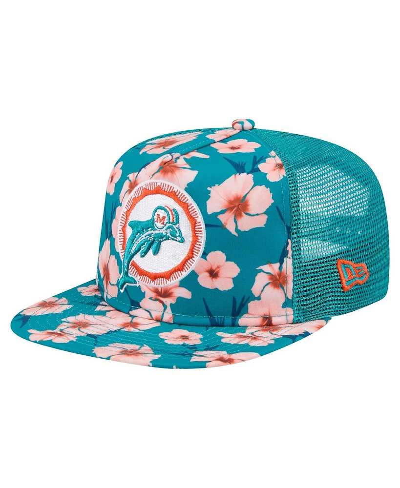 New Era Men's Aqua Miami Dolphins Adventure Pattern Golfer Snapback Hat