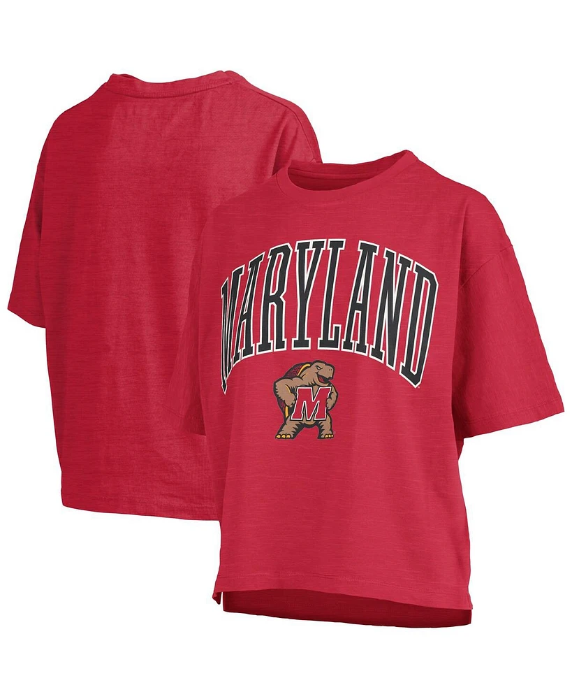 Pressbox Women's Red Maryland Terrapins Nelson Arch Over Logo Waist Length Oversized Slub T-Shirt