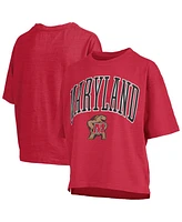 Pressbox Women's Red Maryland Terrapins Nelson Arch Over Logo Waist Length Oversized Slub T-Shirt
