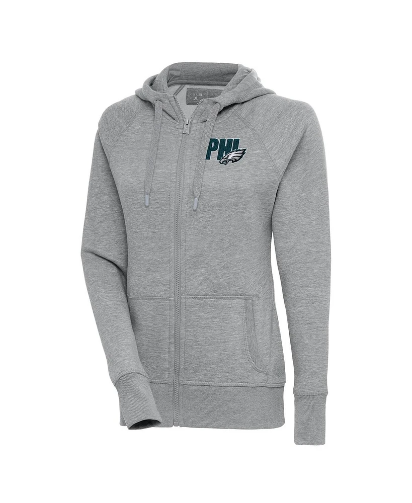 Antigua Women's Heather Gray Philadelphia Eagles Victory Full-Zip Hoodie