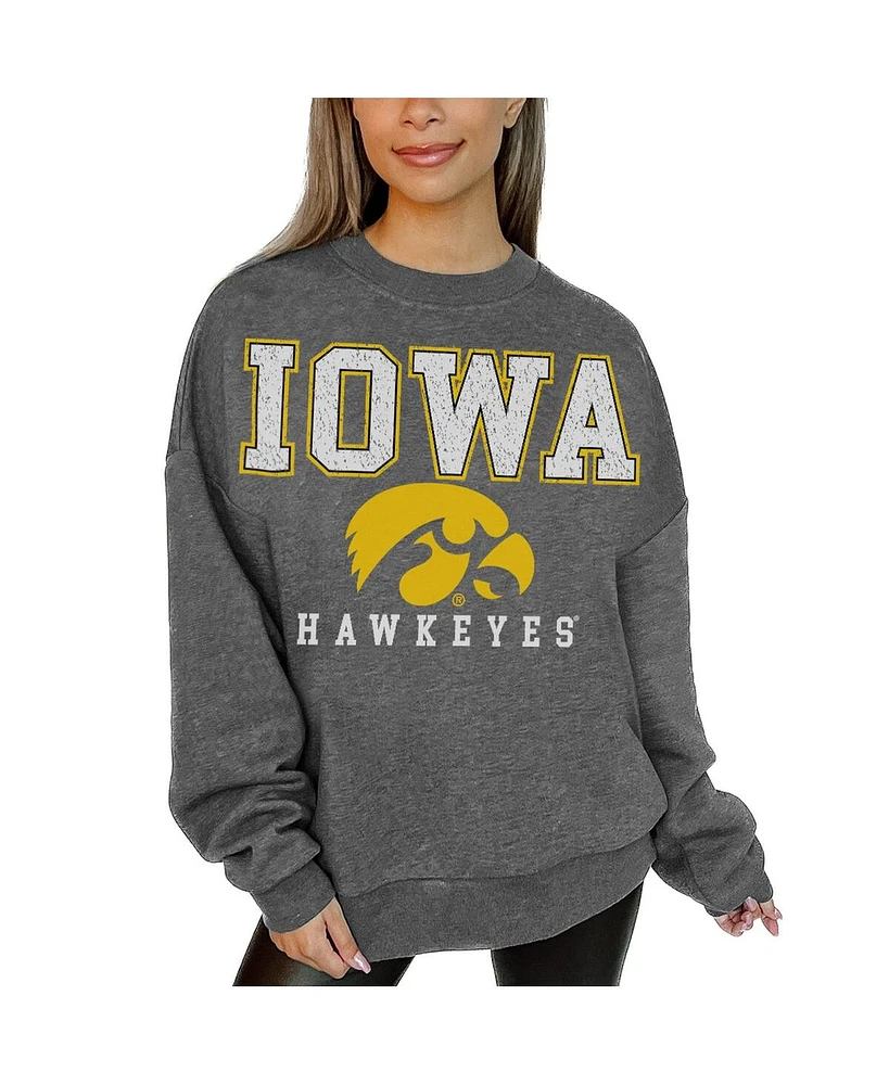 Gameday Couture Women's Heather Charcoal Iowa Hawkeyes Distressed Fleece Pullover Sweatshirt