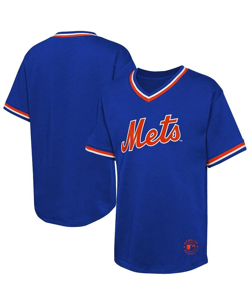 Outerstuff Big Boys and Girls Royal New York Mets Relief Pitcher V-Neck T-Shirt