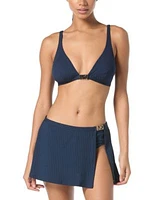Michael Michael Kors Womens Banded Logo Trim Triangle Bikini Top Logo Trim Skirted Bottom