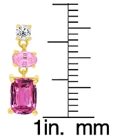 Lab Grown Pink Sapphire (1-3/4 ct. t.w.) & Lab Grown White Sapphire (1/5 ct. t.w.) Triple Drop Earrings in 14K Gold-Plated Sterling Silver