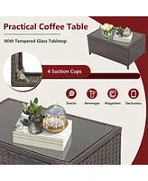 Gymax 2 Pieces Outdoor Patio Wicker Furniture Set Rattan Loveseat & Coffee Table