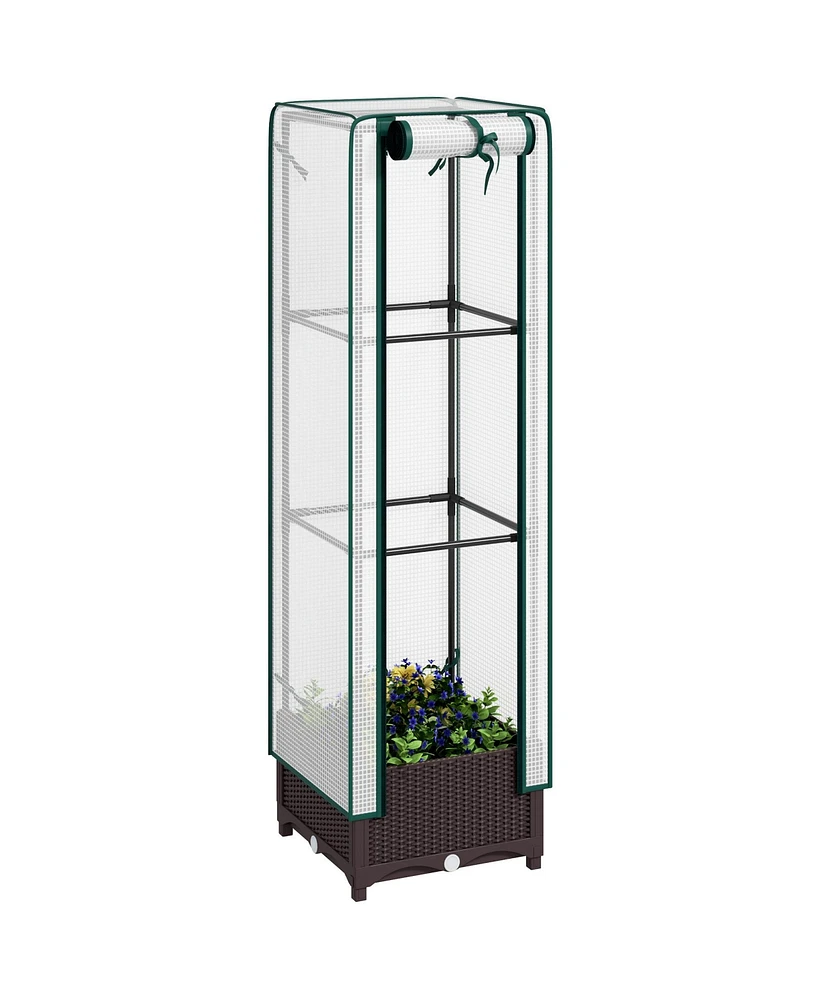 Outsunny Raised Flower Bed with Trellis, 15.7" x 15.7" x 48.8",